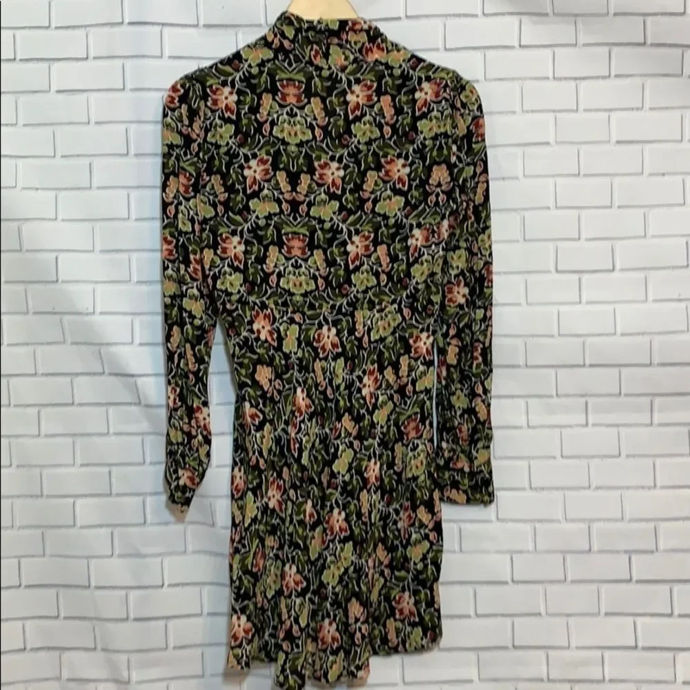 Zara‎ Woman Tie Neck Black Floral Dress Sz S